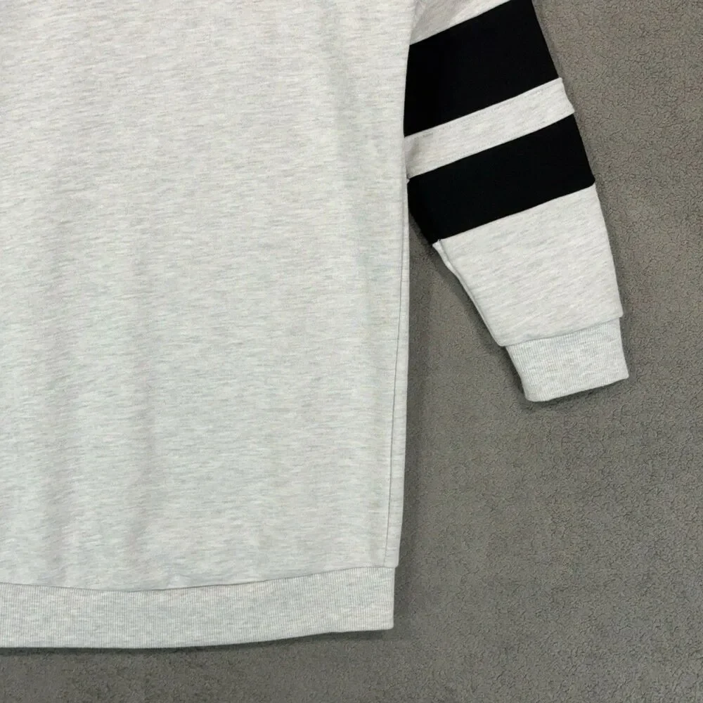 Forever 21 Women S Sweatshirt West Coast Stripe Sleeve Gray Pullover Varsity - Picture 9 of 10